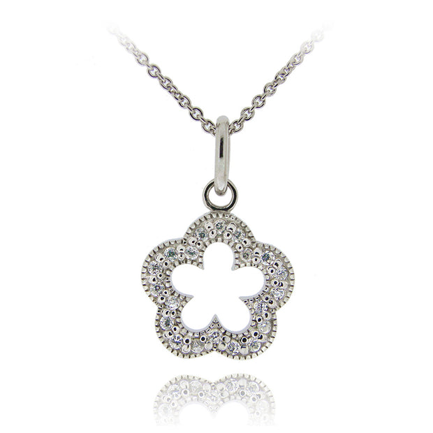 Sterling Silver CZ Open Flower Necklace