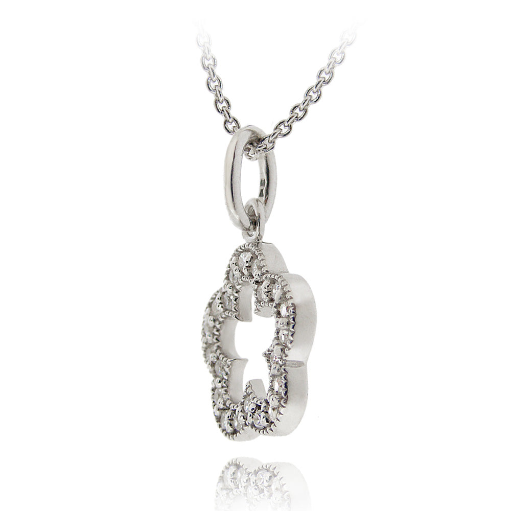 Sterling Silver CZ Open Flower Necklace-2