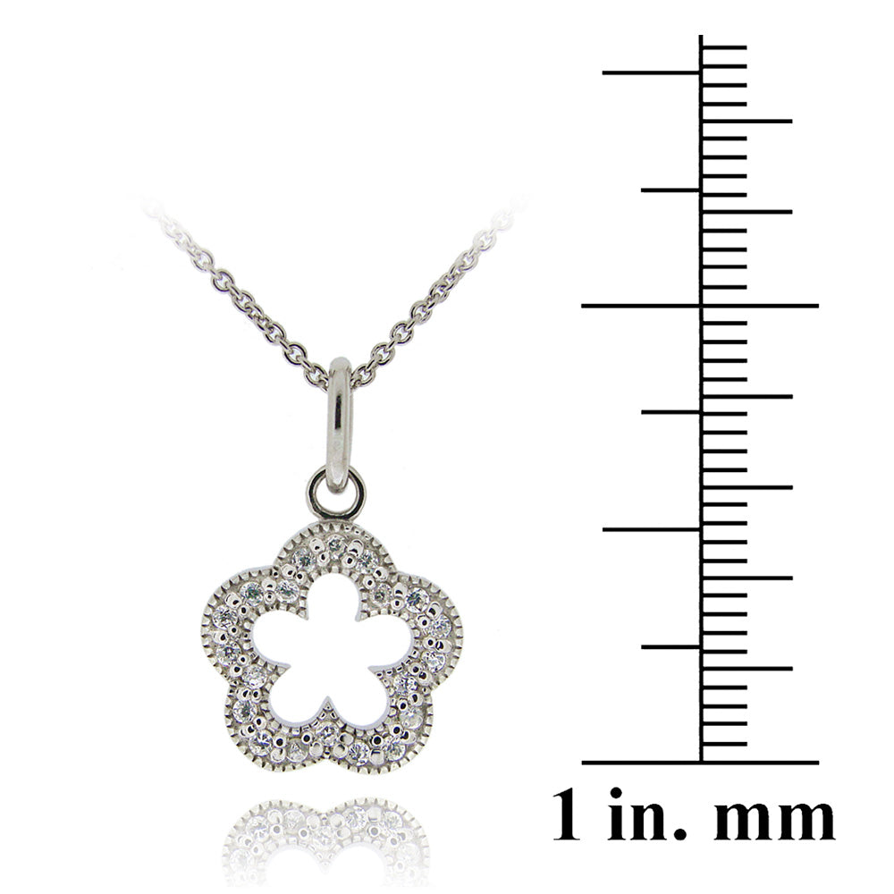 Sterling Silver CZ Open Flower Necklace-3