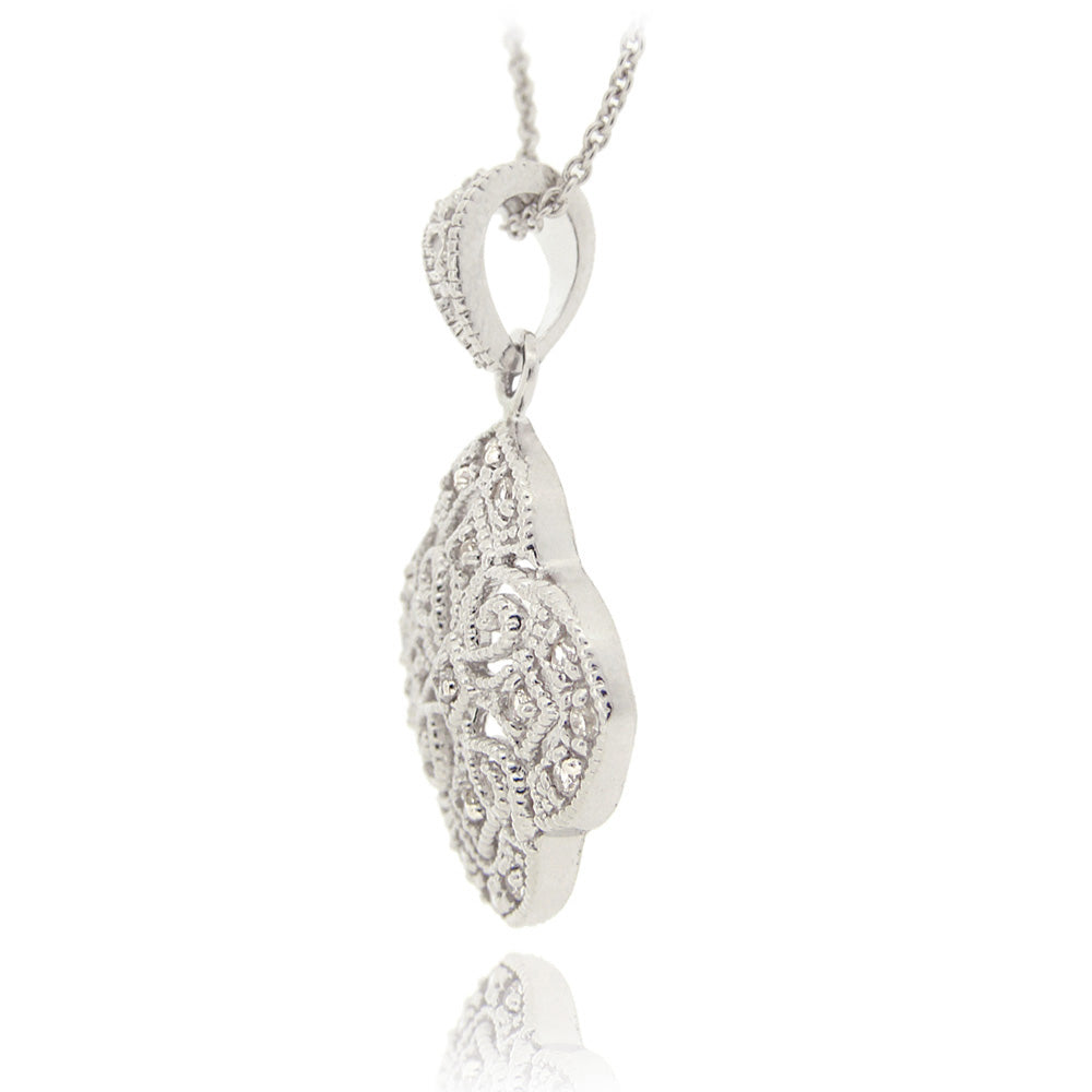 Sterling Silver CZ Filigree Flower Necklace-2