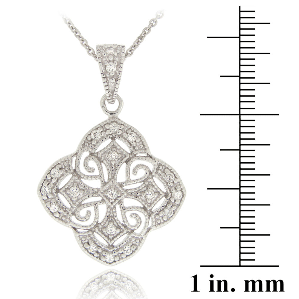 Sterling Silver CZ Filigree Flower Necklace-3