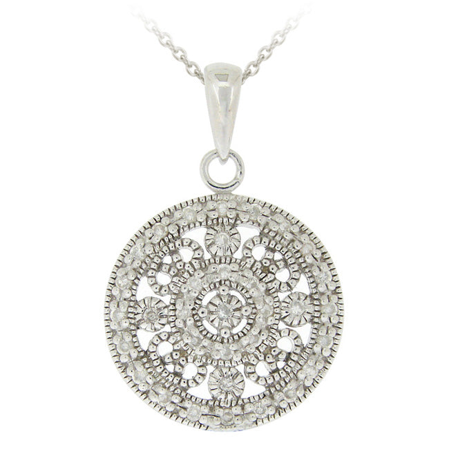 Sterling Silver CZ Filigree Medallion Necklace-2