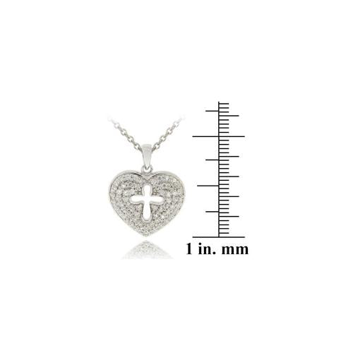 Sterling Silver CZ Cross Heart Pendant-3