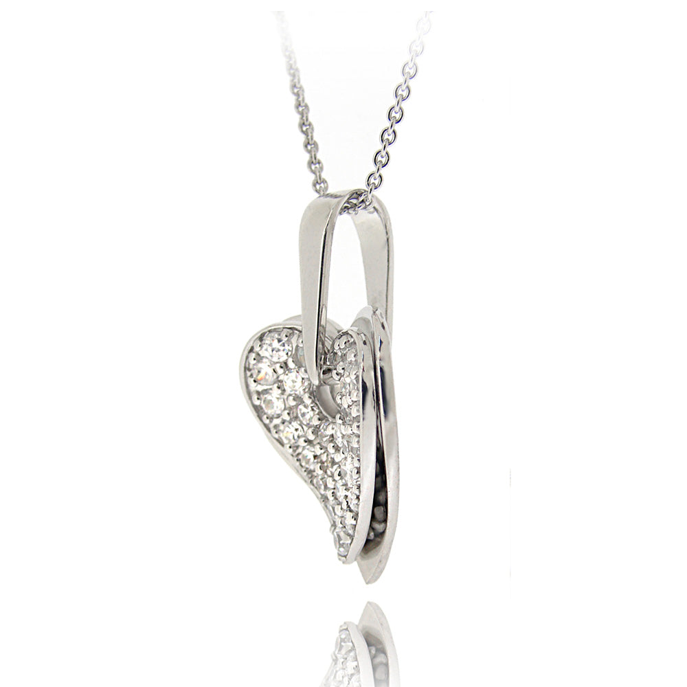 Sterling Silver CZ Double Dangling Hearts Necklace-2