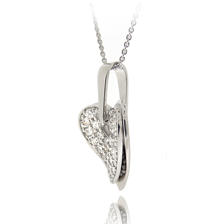 Sterling Silver CZ Double Dangling Hearts Necklace