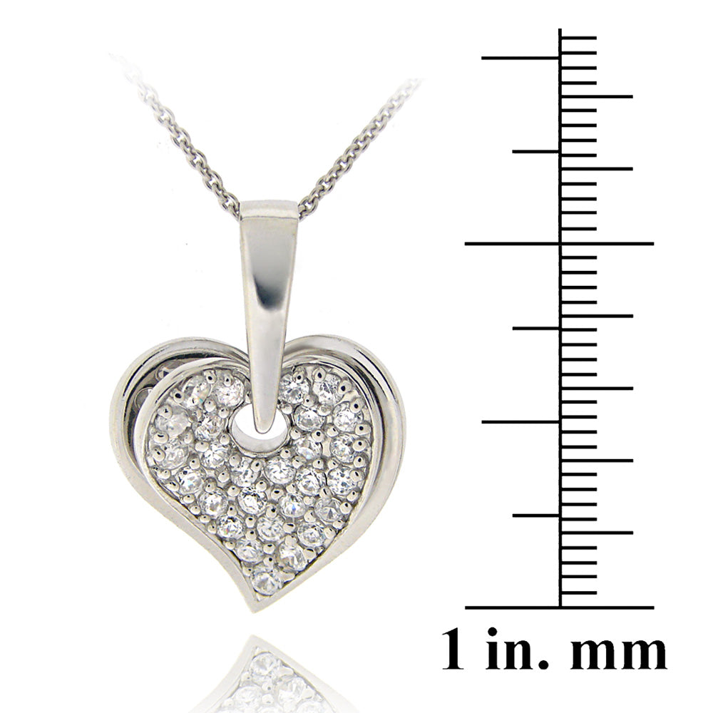 Sterling Silver CZ Double Dangling Hearts Necklace-3