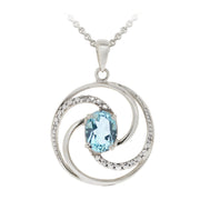 Sterling Silver 1.5ct Blue Topaz & Diamond Accent Swirl Circle Necklace
