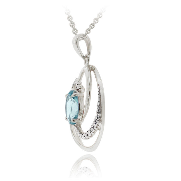 Sterling Silver 1.5ct Blue Topaz & Diamond Accent Swirl Circle Necklace