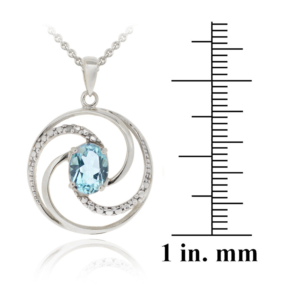 Sterling Silver 1.5ct Blue Topaz & Diamond Accent Swirl Circle Necklace-3