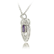 Sterling Silver Dangling Amethyst & Diamond Accent Open Heart Necklace