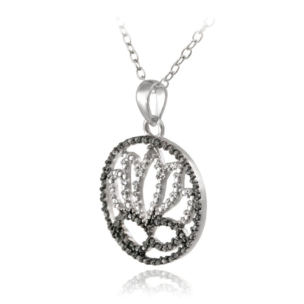 Sterling Silver Diamond Accent Flower Necklace-2