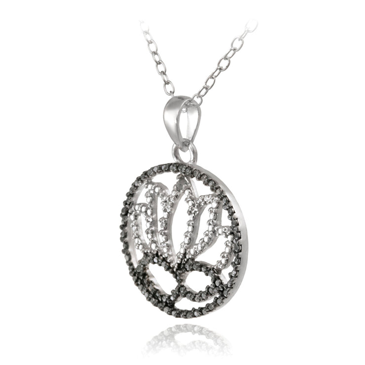 Sterling Silver Diamond Accent Flower Necklace