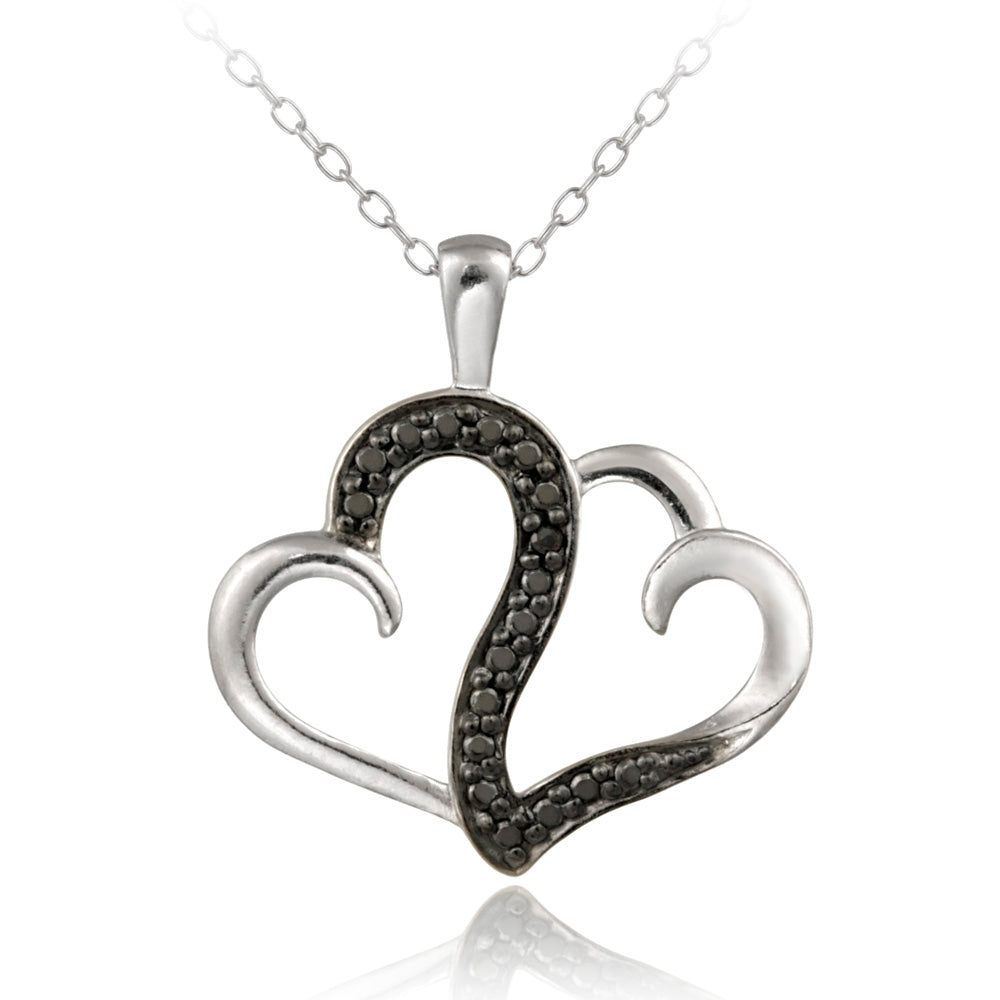 Sterling Silver Black Diamond Accent Double Swirl Heart Necklace