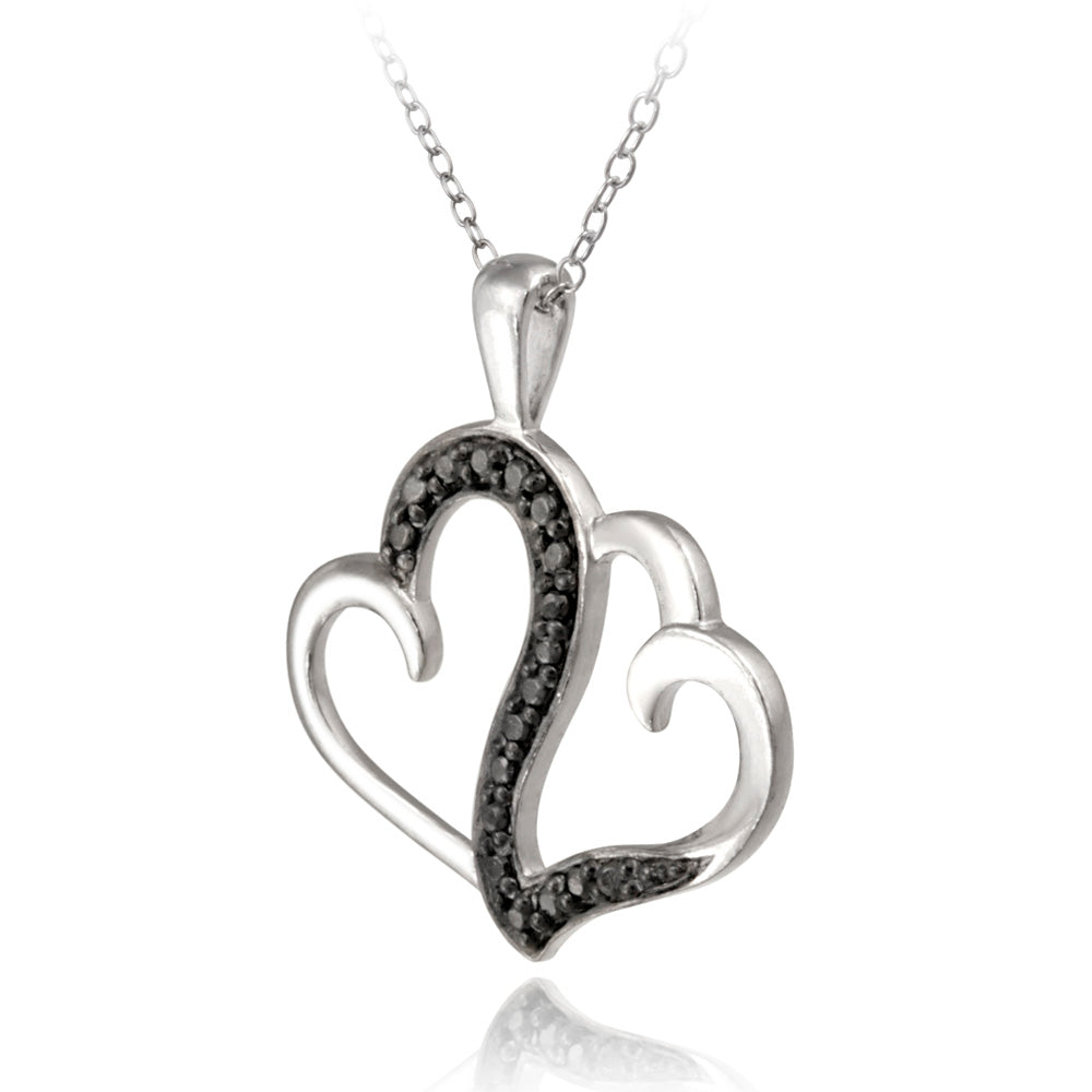 Sterling Silver Black Diamond Accent Double Swirl Heart Necklace-2
