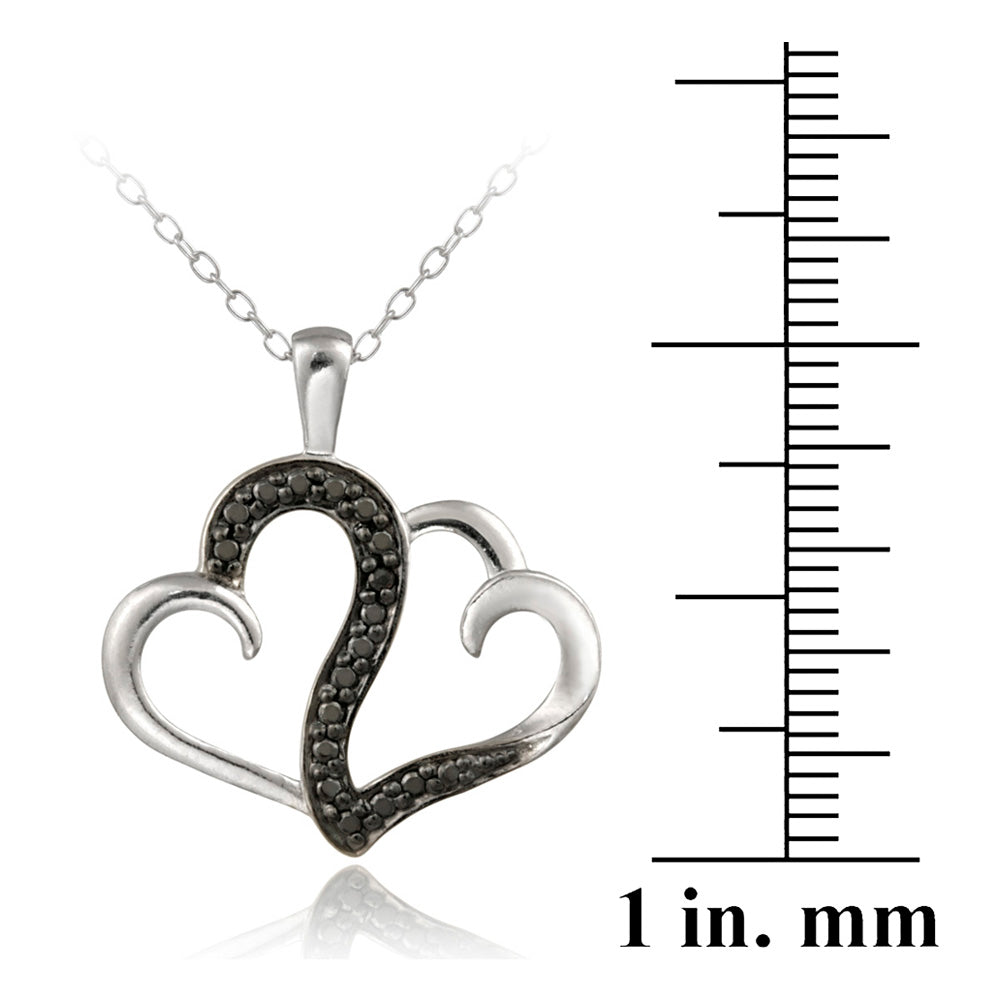 Sterling Silver Black Diamond Accent Double Swirl Heart Necklace-3