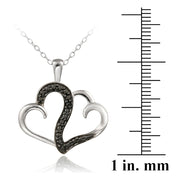 Sterling Silver Black Diamond Accent Double Swirl Heart Necklace