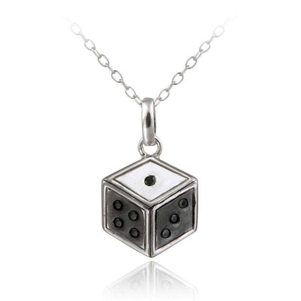 Sterling Silver Black Diamond Accent Dice Necklace