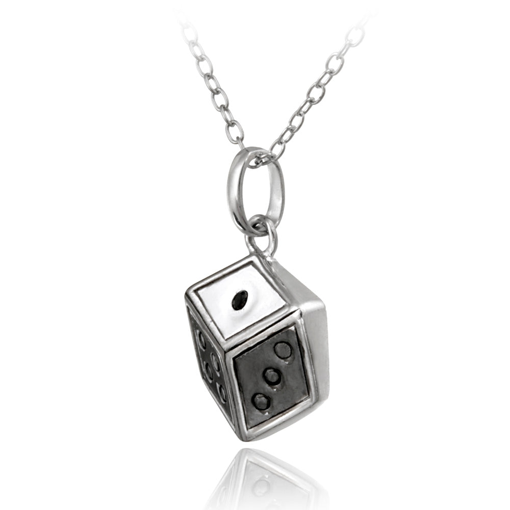 Sterling Silver Black Diamond Accent Dice Necklace-2