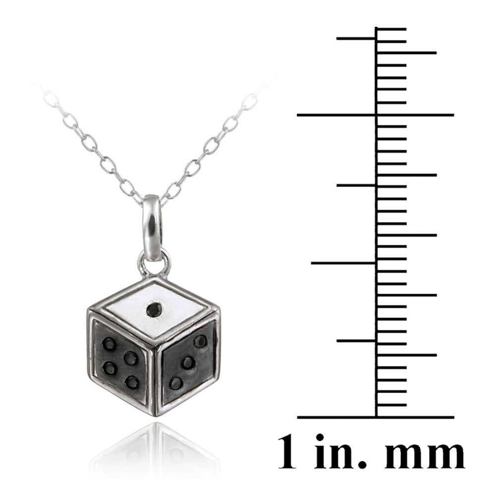 Sterling Silver Black Diamond Accent Dice Necklace-3