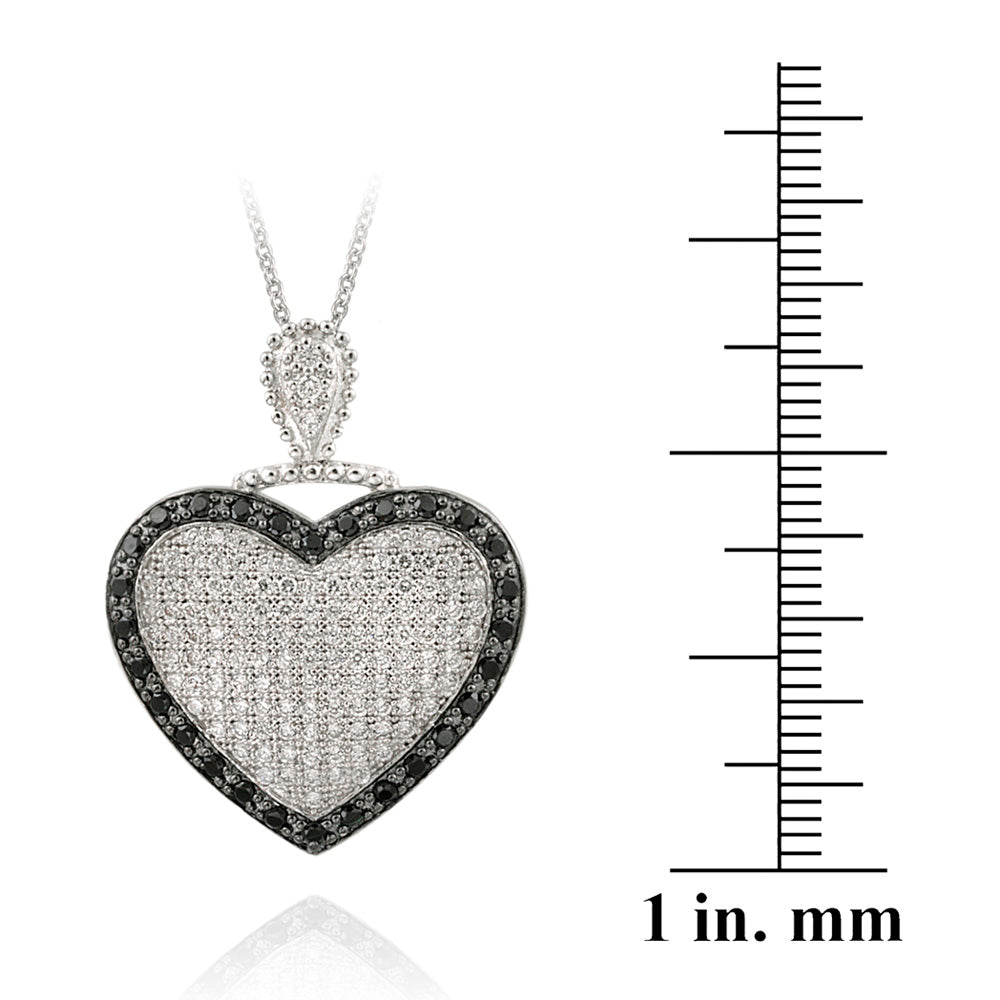 Sterling Silver White & Black CZ Puffed Heart Necklace-3