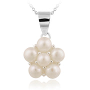 Sterling Silver Freshwater Cultered White Pearls Flower Cluster Necklace
