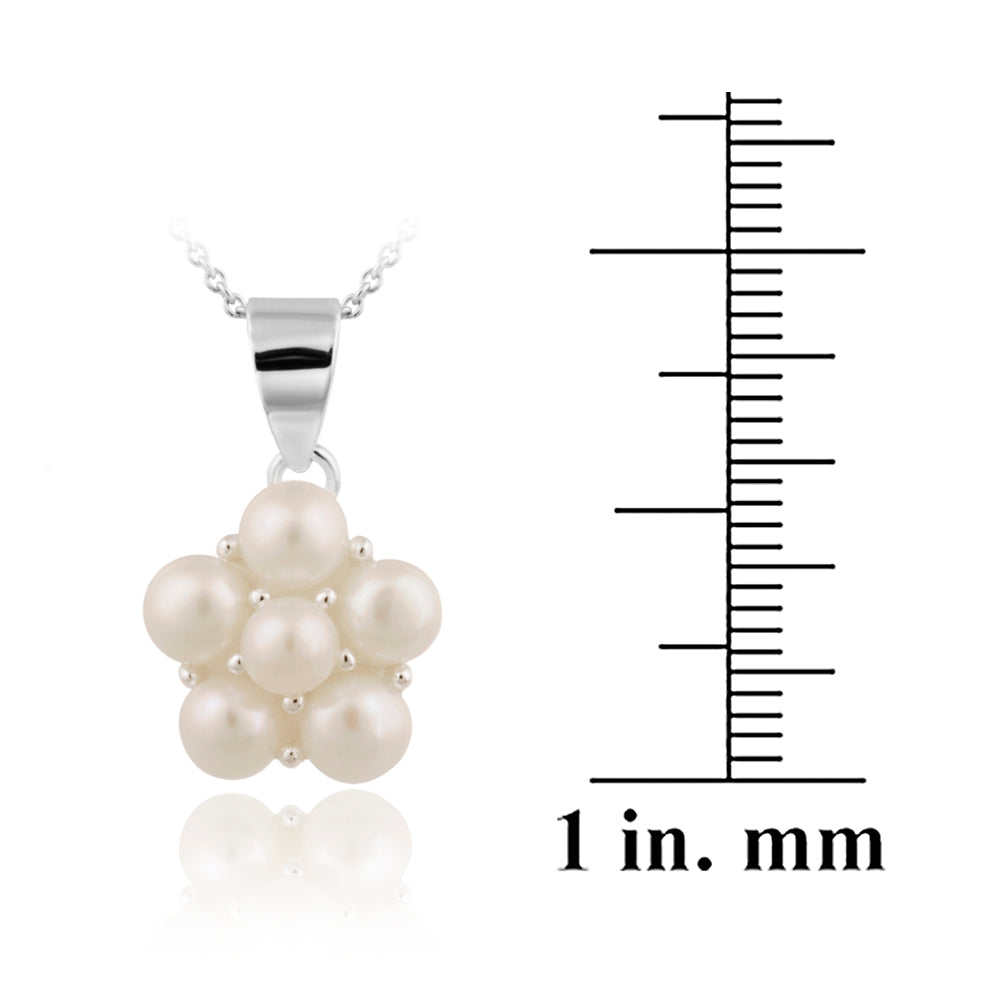 Sterling Silver Freshwater Cultered White Pearls Flower Cluster Necklace-3