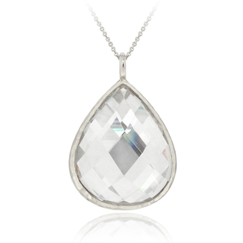 Sterling Silver CZ Teardrop Brushed Necklace