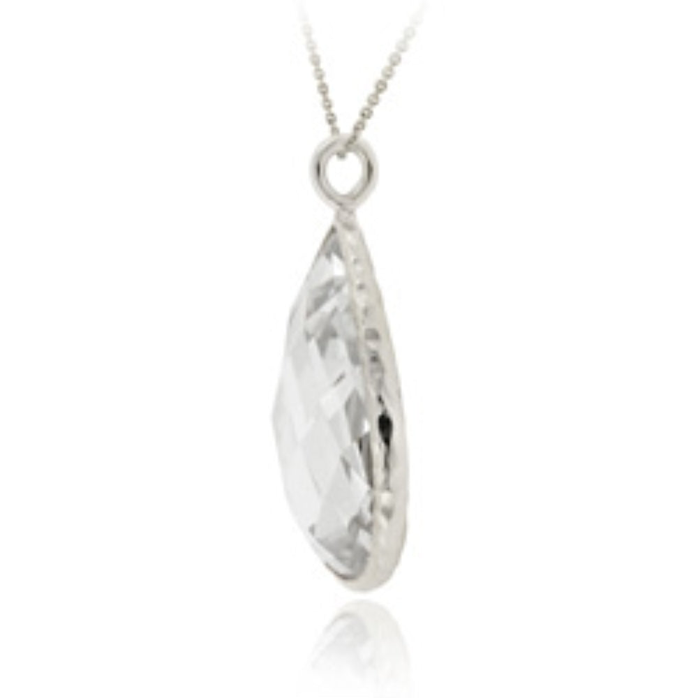 Sterling Silver CZ Teardrop Brushed Necklace-2