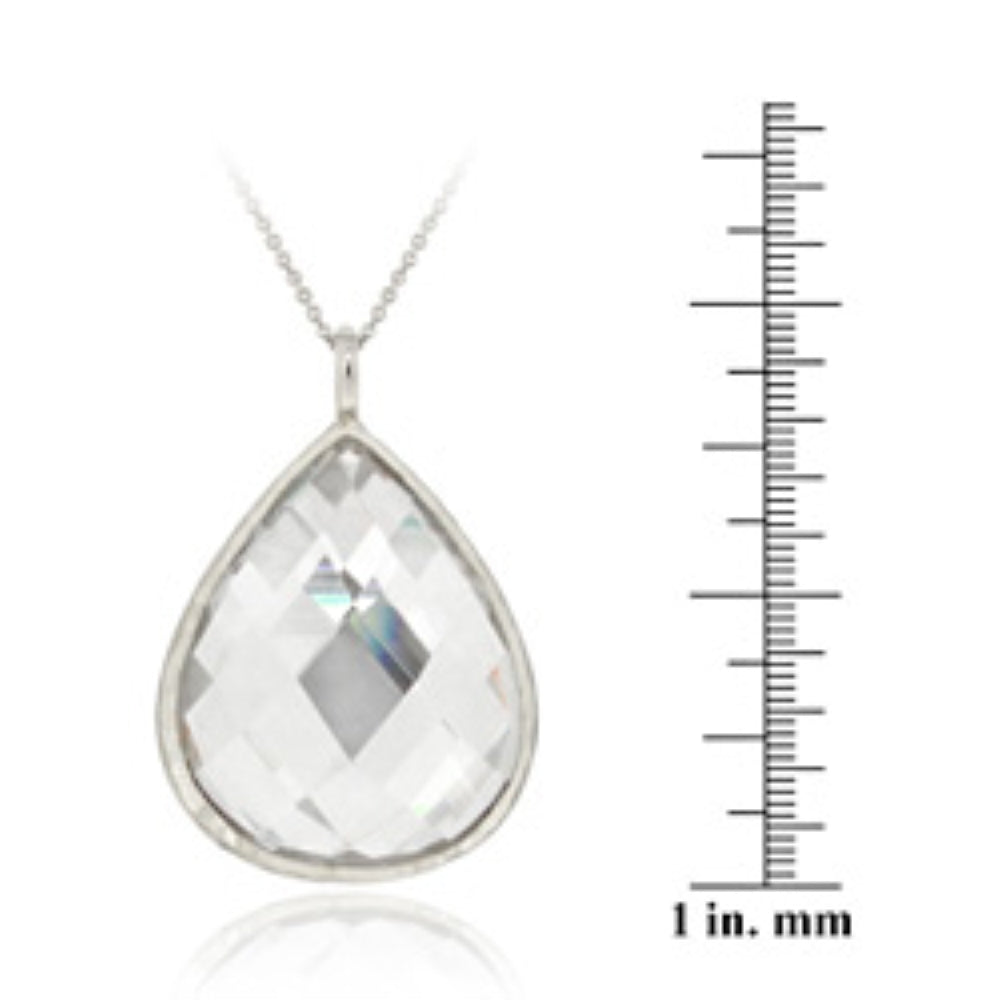 Sterling Silver CZ Teardrop Brushed Necklace-3