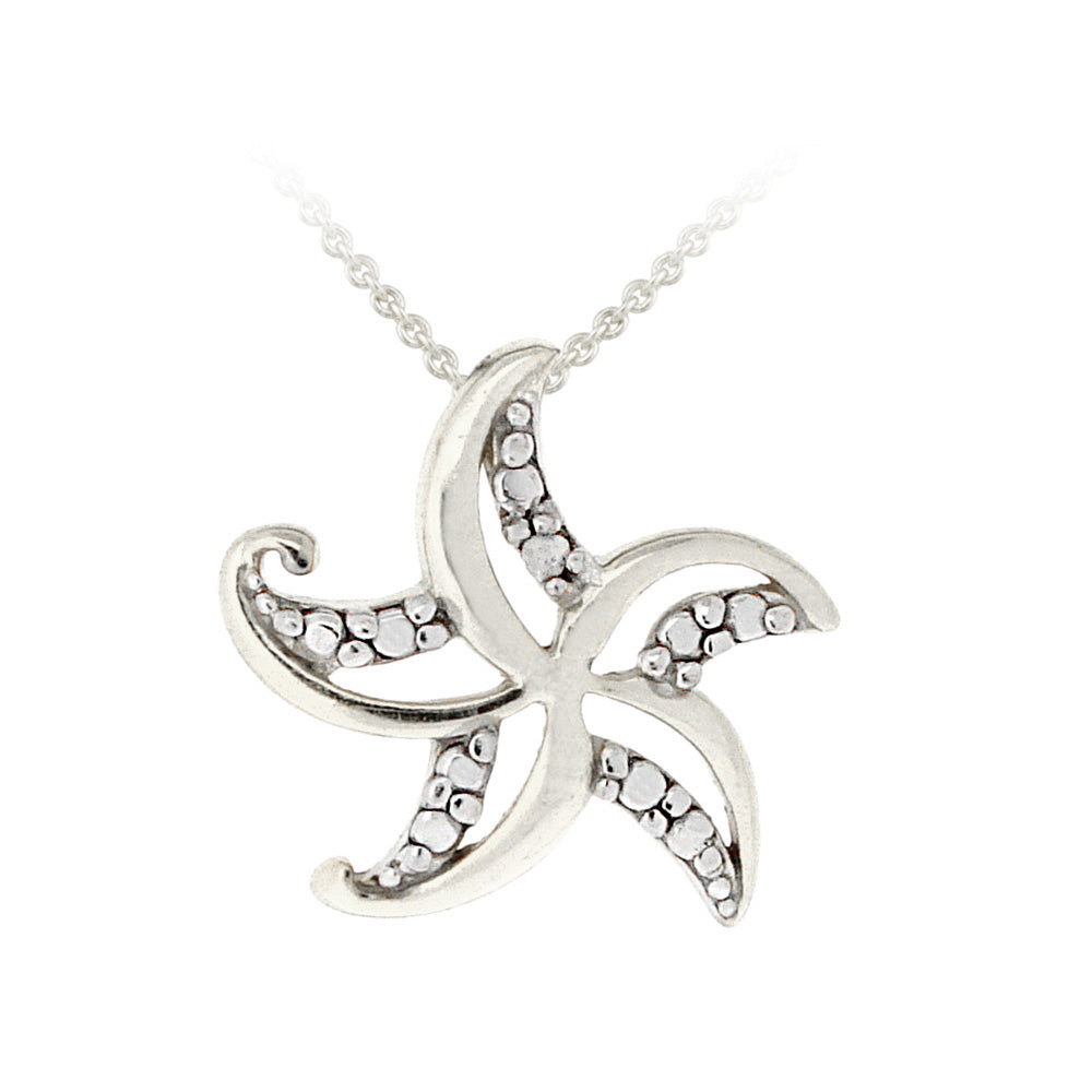 Sterling Silver Diamond Accent Starfish Necklace-2