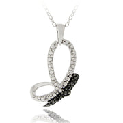 Sterling Silver Black Diamond Accent Butterfly Wing Necklace