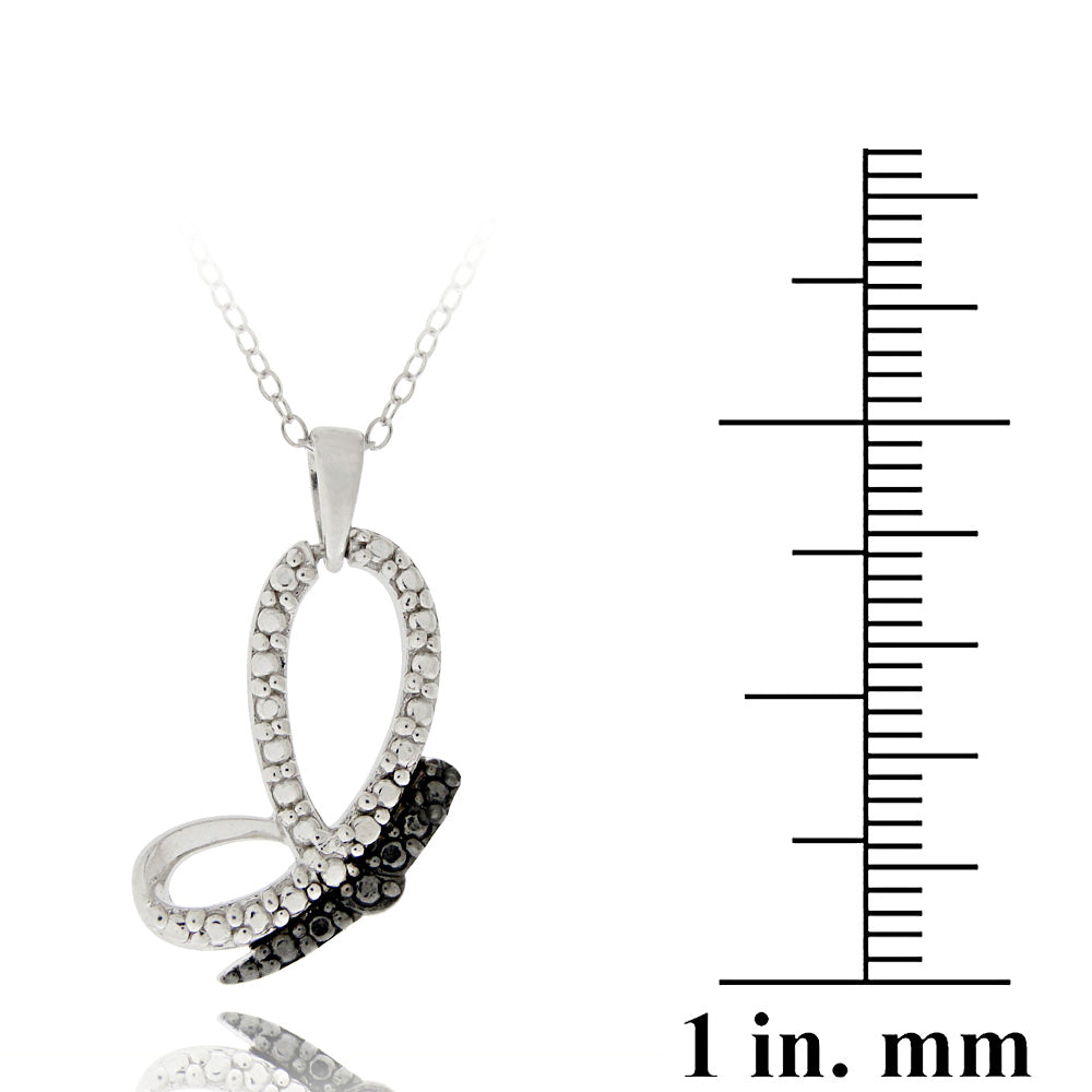 Sterling Silver Black Diamond Accent Butterfly Wing Necklace-3