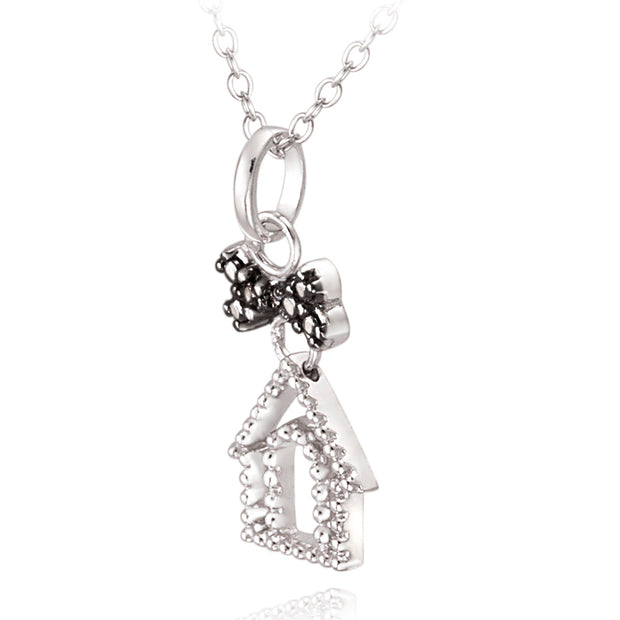Sterling Silver Black Diamond Accent Dog House & Dog Bone Necklace