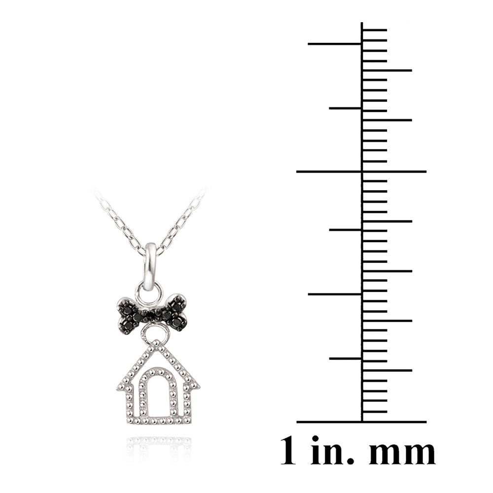 Sterling Silver Black Diamond Accent Dog House & Dog Bone Necklace-3