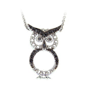 Sterling Silver Black Diamond Accent Owl Necklace