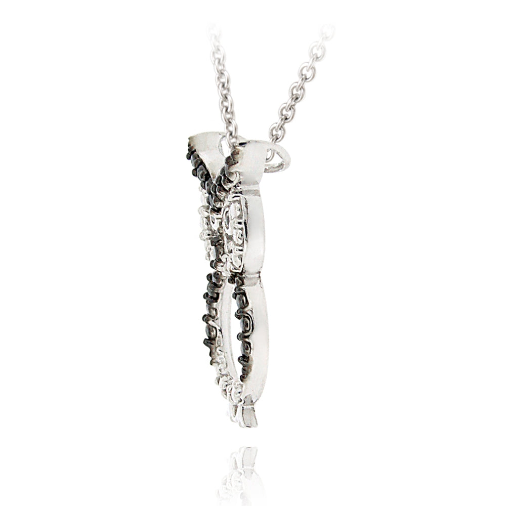 Sterling Silver Black Diamond Accent Owl Necklace-3