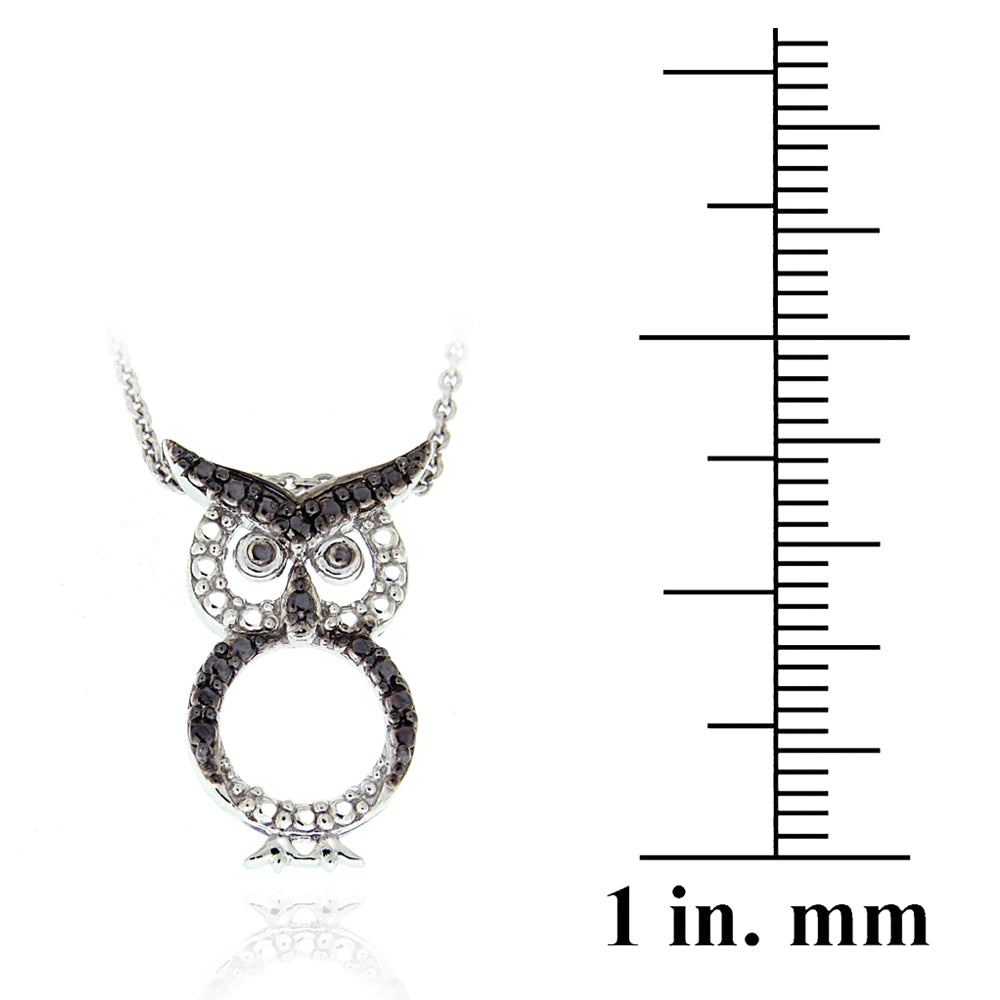 Sterling Silver Black Diamond Accent Owl Necklace-4