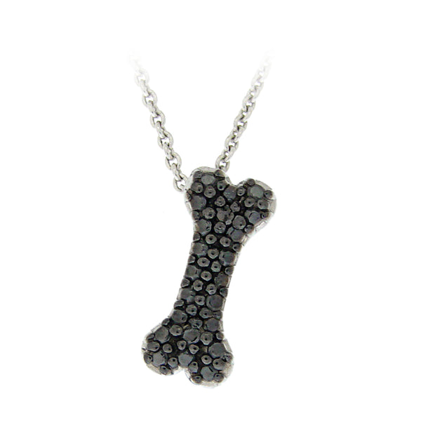 Sterling Silver Black Diamond Accent Dog Bone Slide Necklace