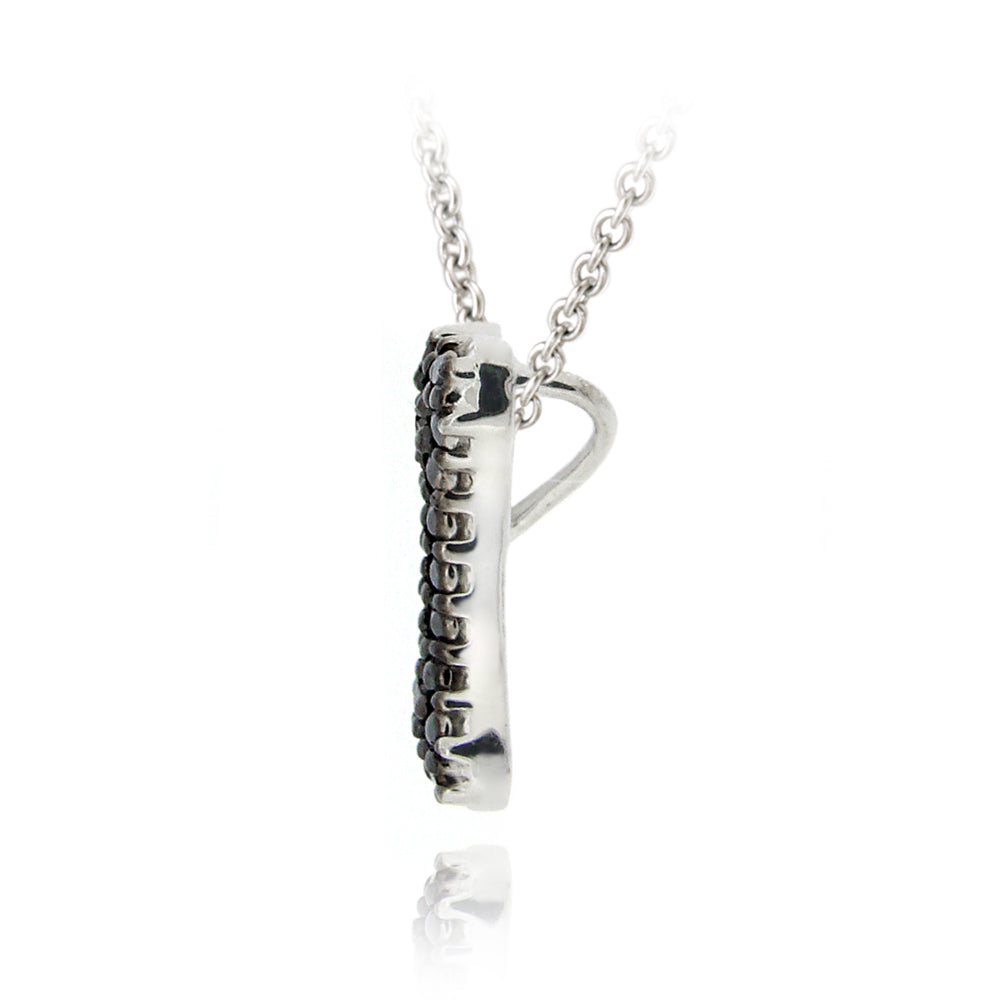 Sterling Silver Black Diamond Accent Dog Bone Slide Necklace-2