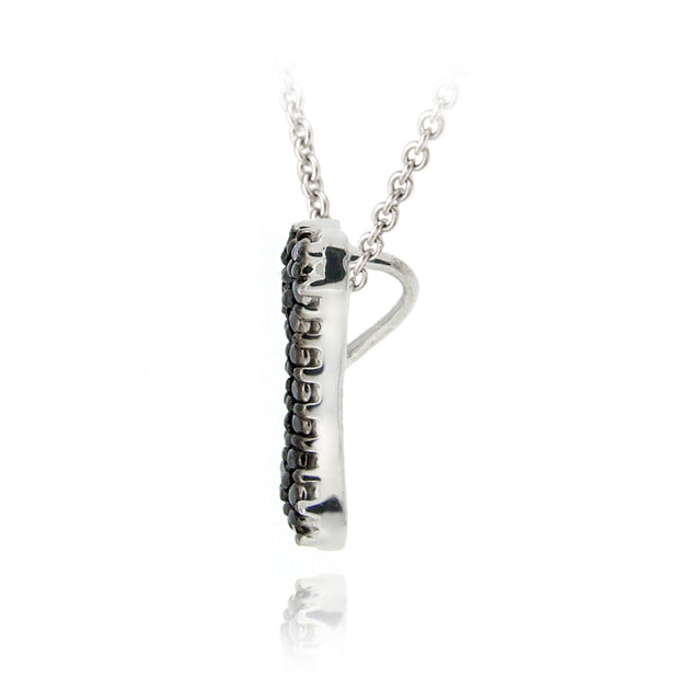 Sterling Silver Black Diamond Accent Dog Bone Slide Necklace
