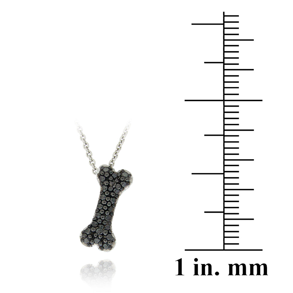 Sterling Silver Black Diamond Accent Dog Bone Slide Necklace-3