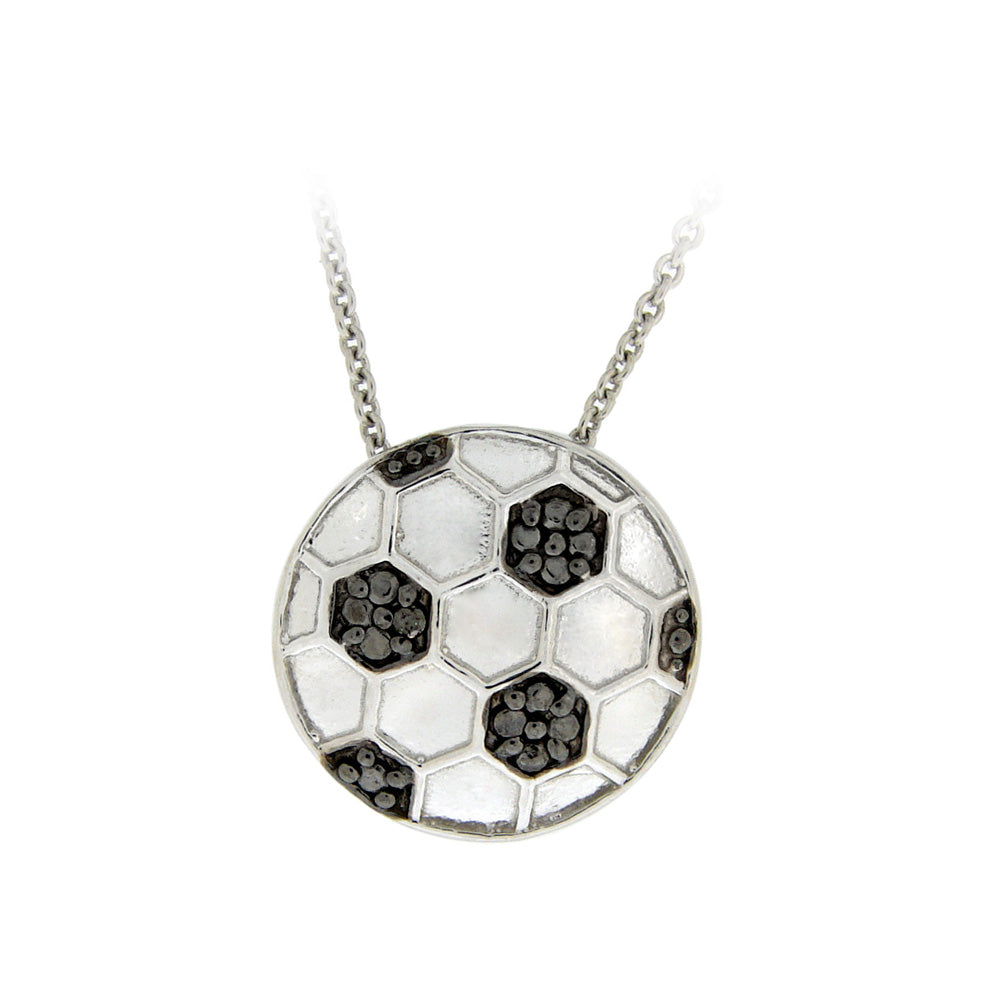 Sterling Silver Black Diamond Accent Soccer Ball Necklace