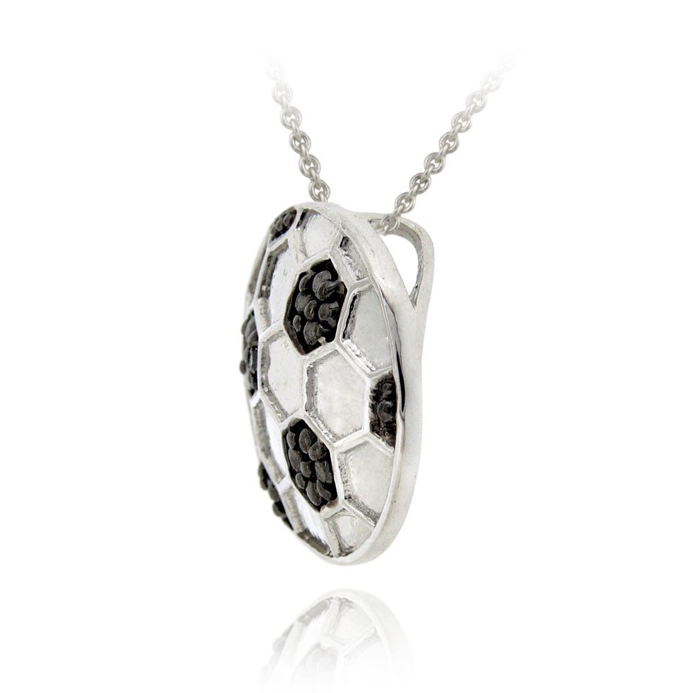 Sterling Silver Black Diamond Accent Soccer Ball Necklace-2