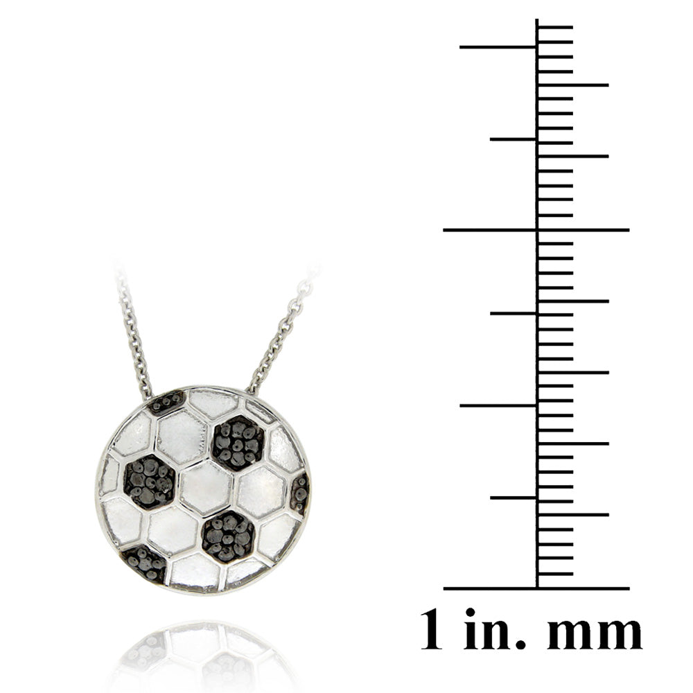 Sterling Silver Black Diamond Accent Soccer Ball Necklace-3