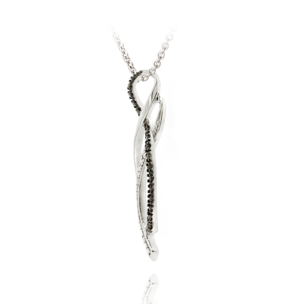 Sterling Silver Black Diamond Accent Ribbon Twist Necklace-2