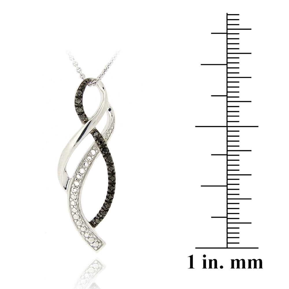Sterling Silver Black Diamond Accent Ribbon Twist Necklace-3