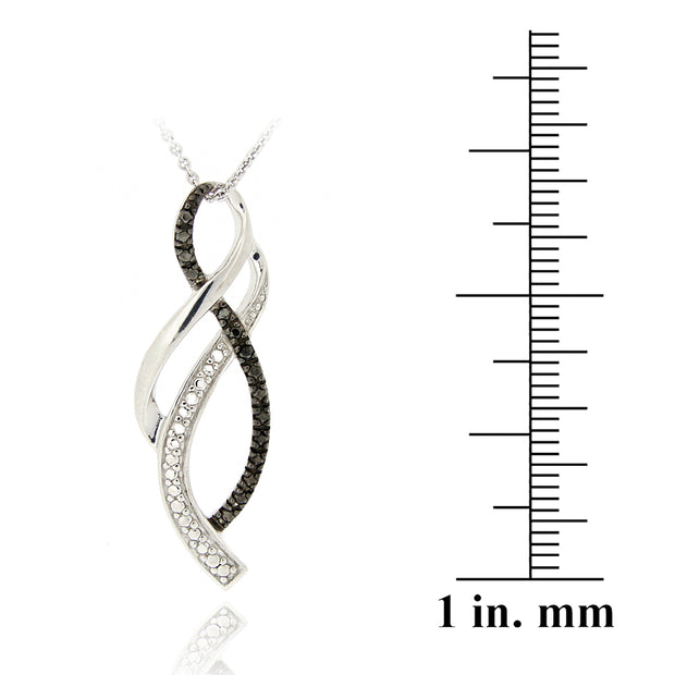 Sterling Silver Black Diamond Accent Ribbon Twist Necklace