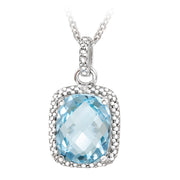 Sterling Silver 4ct Blue Topaz & Diamond Accent Cushion Cut Necklace