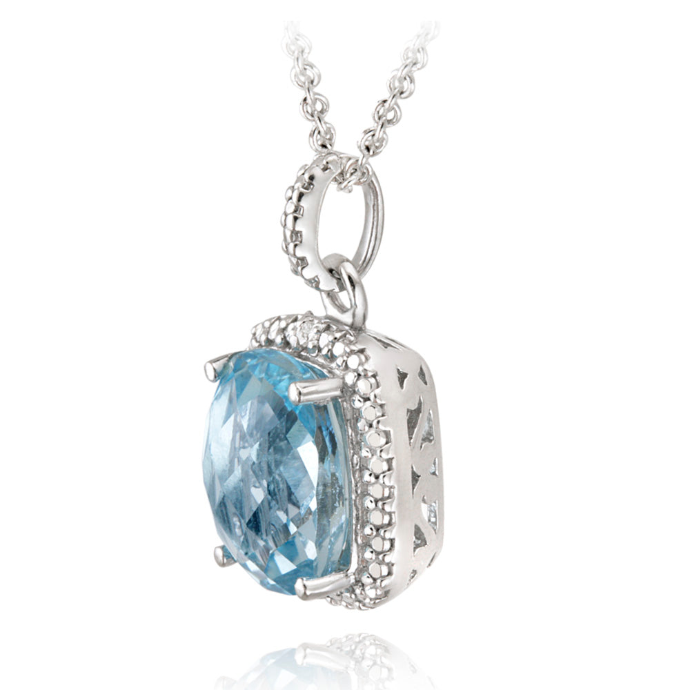 Sterling Silver 4ct Blue Topaz & Diamond Accent Cushion Cut Necklace-2