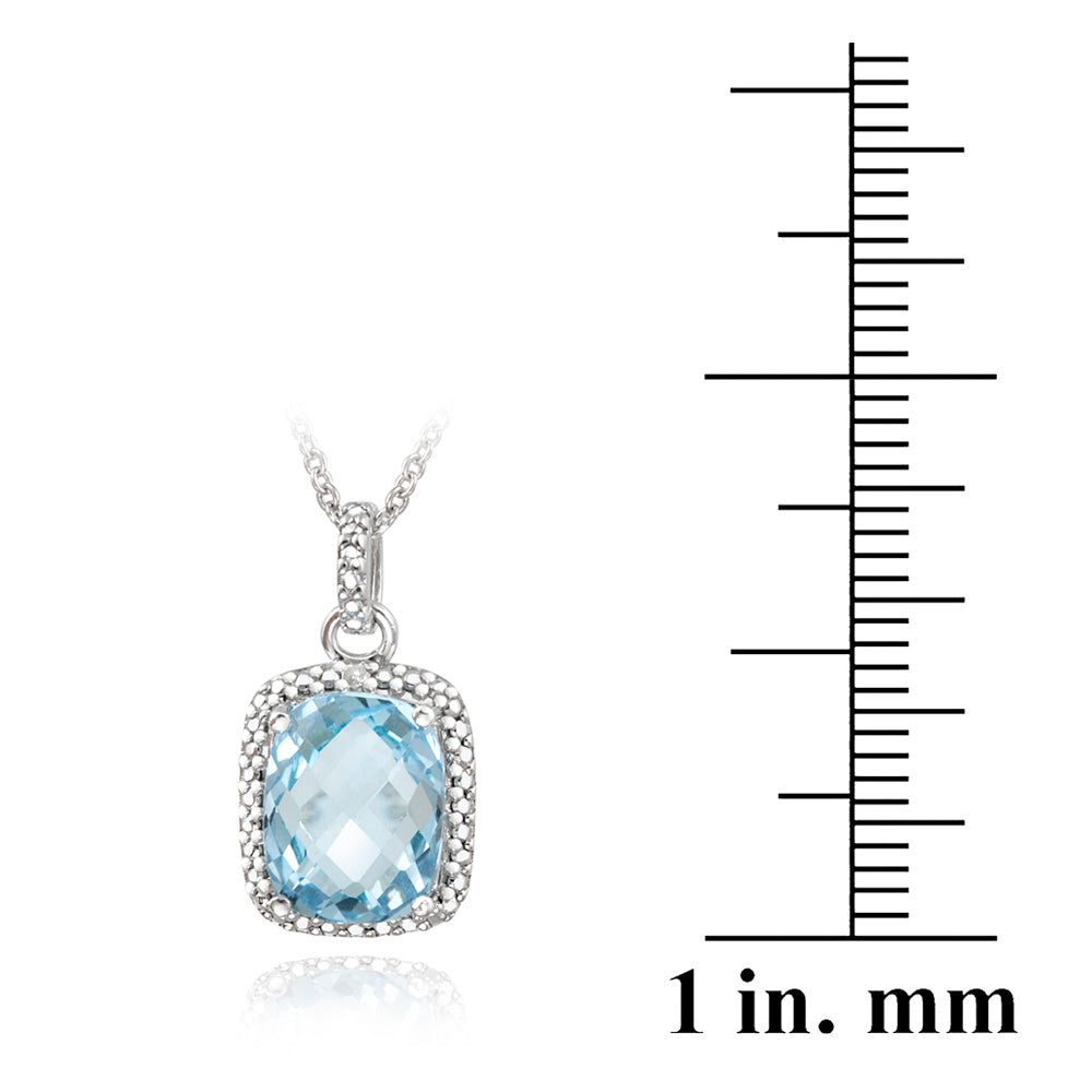 Sterling Silver 4ct Blue Topaz & Diamond Accent Cushion Cut Necklace-3